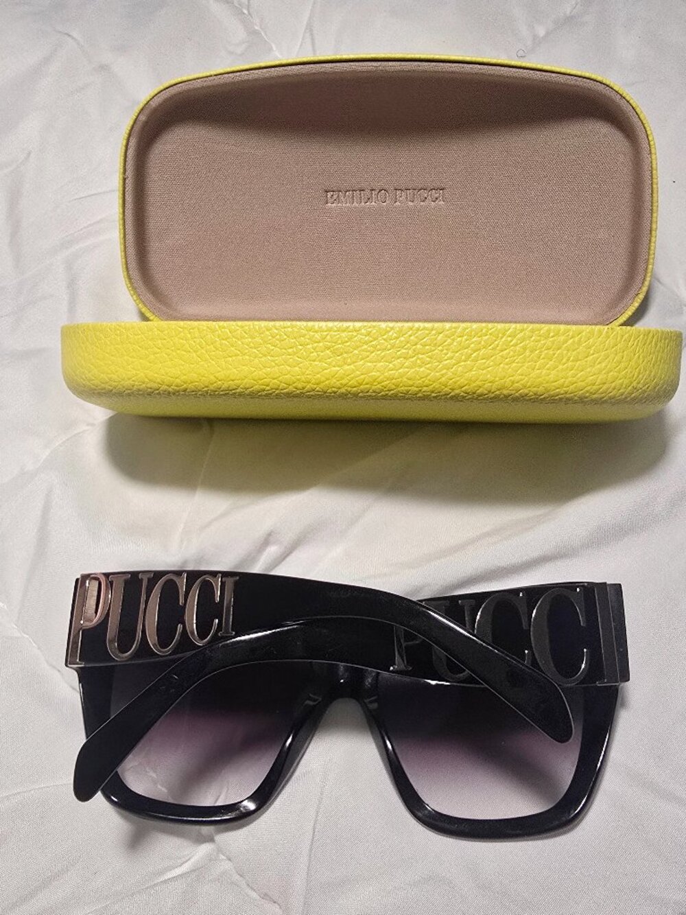 Emilio Pucci Women's Black Oversized Sunglasses Gold Logo w/ Original Case